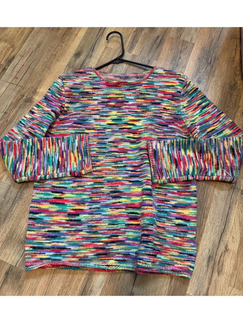 Vintage Multicolored Small Women’s Knit Sweater with Crew Neck and Long Sleeves